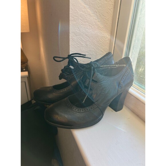 Born Rosel Black Leather Lace Up Oxford MaryJane High Heels Women’s Size 7 - Picture 2 of 12